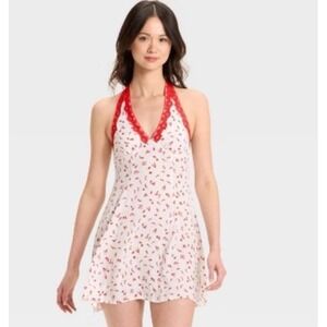 Wild Fable Women's Lace Trim Mini A Line Dress Red Pepper Print Size Large
